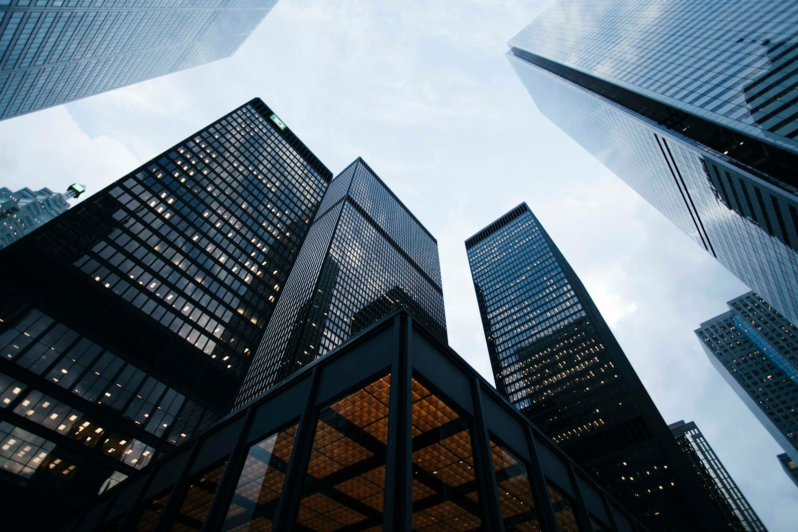 Dark modern skyscrapers reaching into the sky